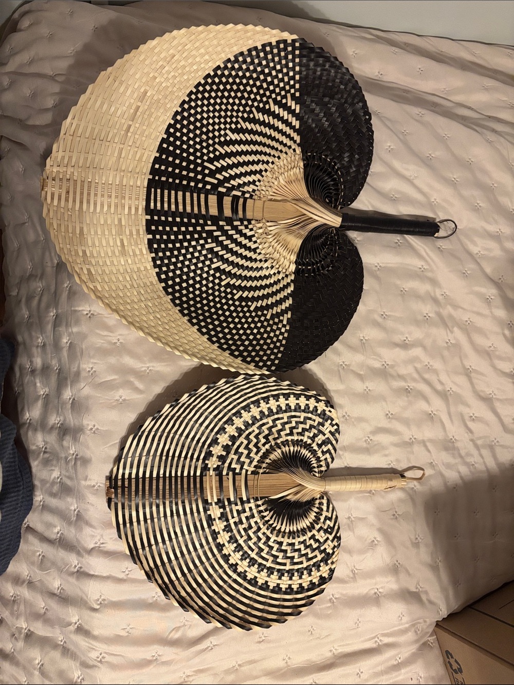Handwoven Black and Natural Decorative Rattan Fans